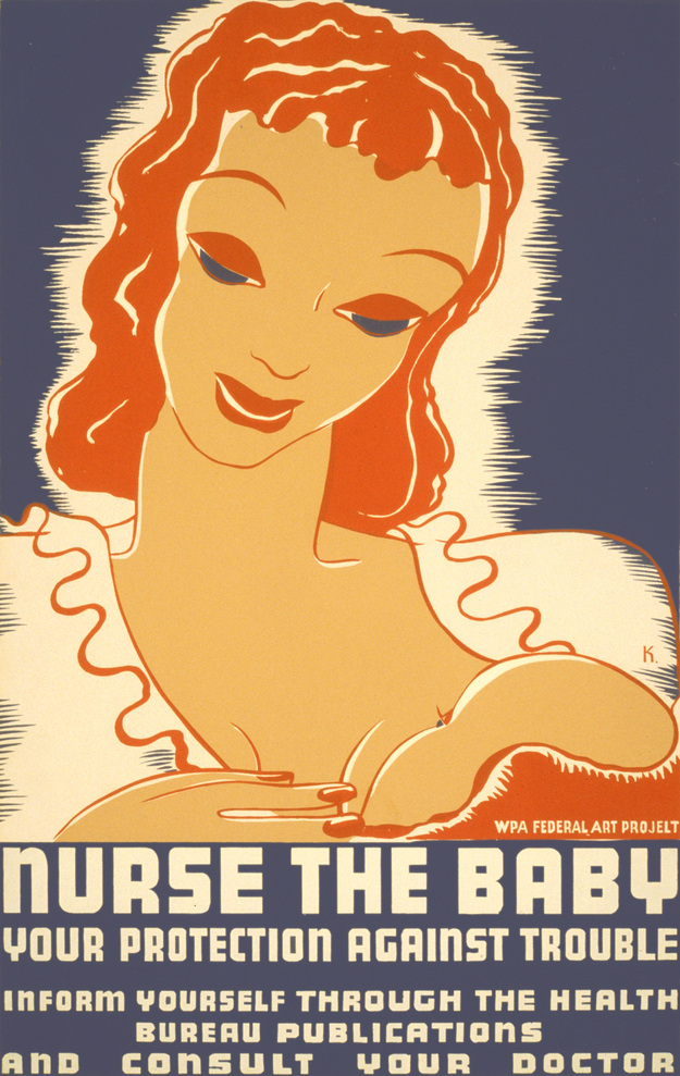 The WPA included posters on breastfeeding in the 1930s. Image: Public Domain