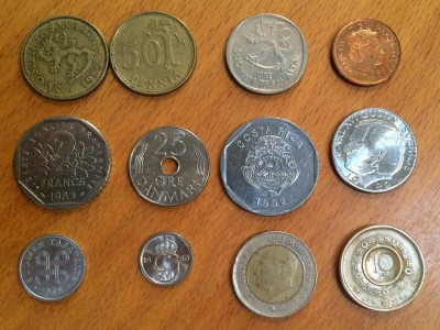 Various coins from my aunt and uncle's collection that they graciously sent to me. Photo: Jenny Bristol